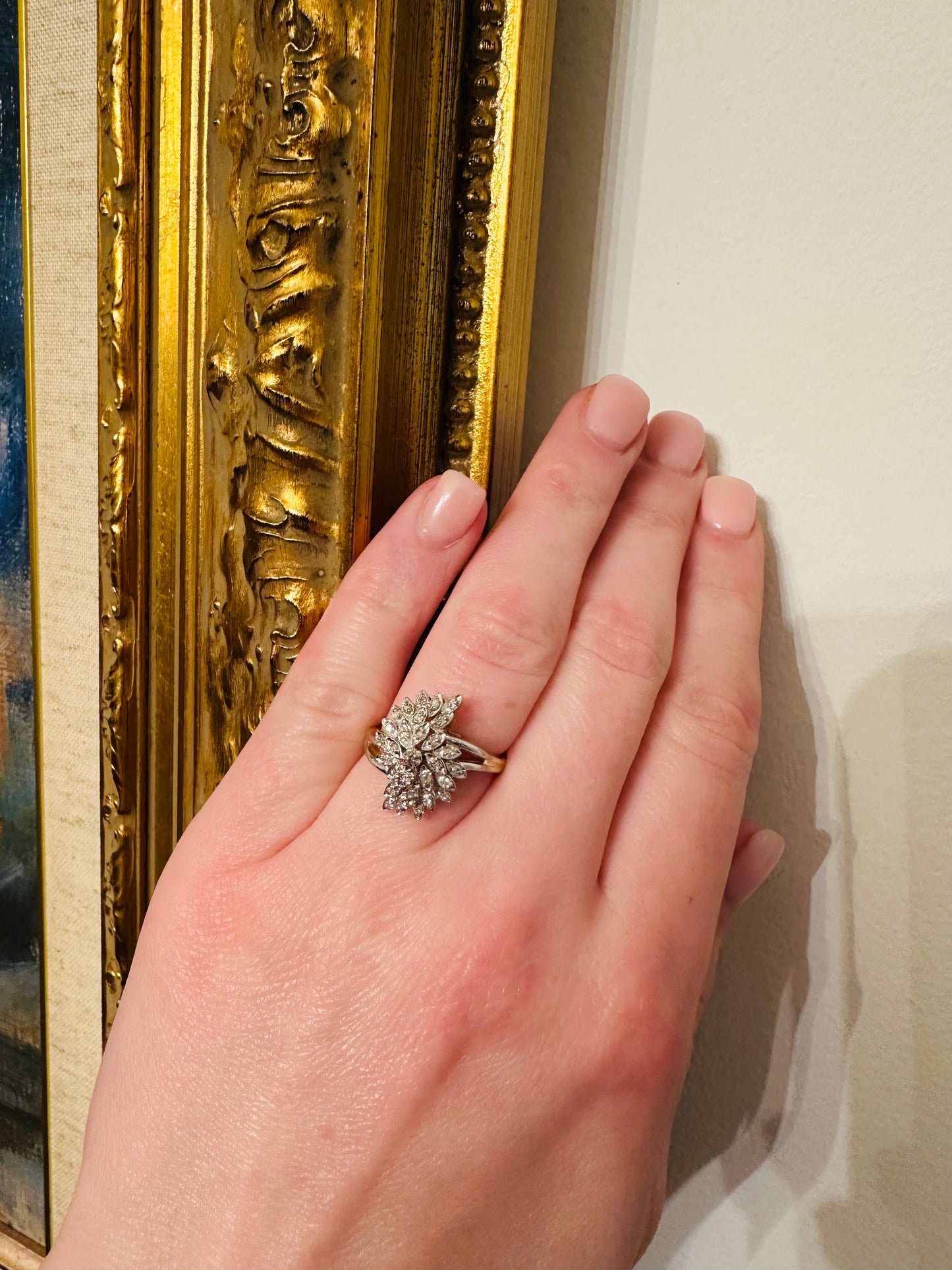 14kt  yellow  solid gold   diamond  cluster ring