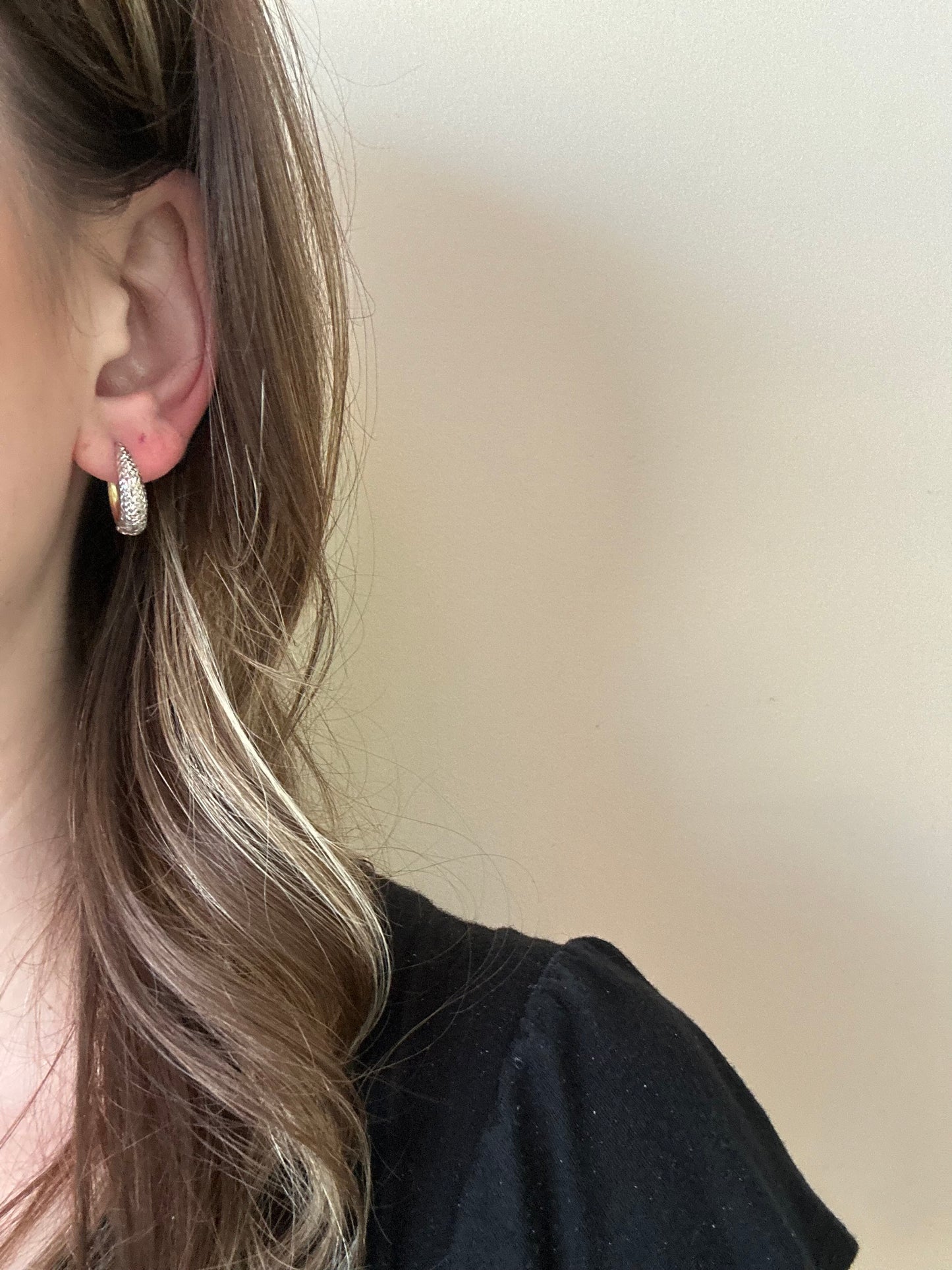14kt solid yellow gold two tone  earrings