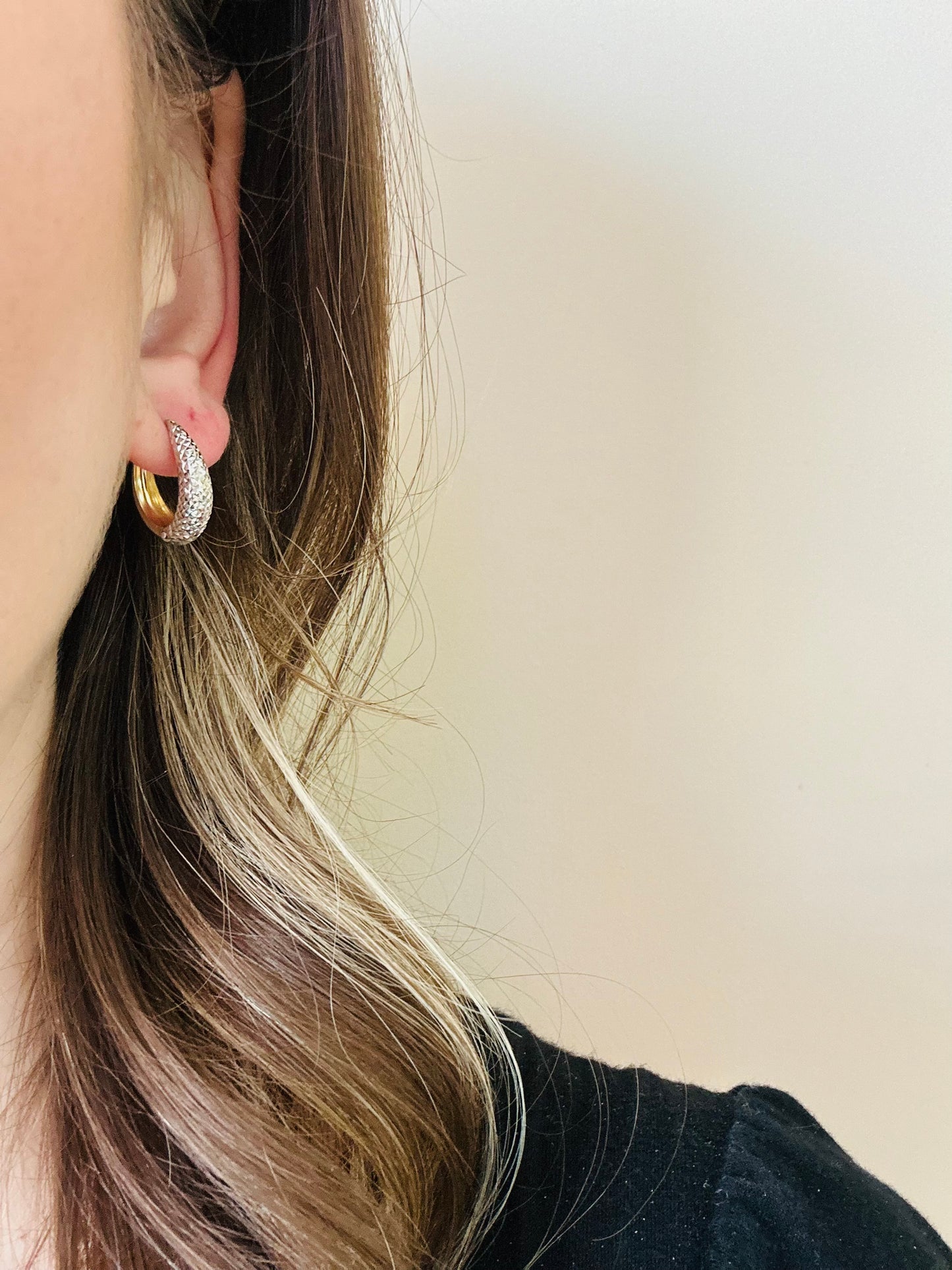 14kt solid yellow gold two tone  earrings