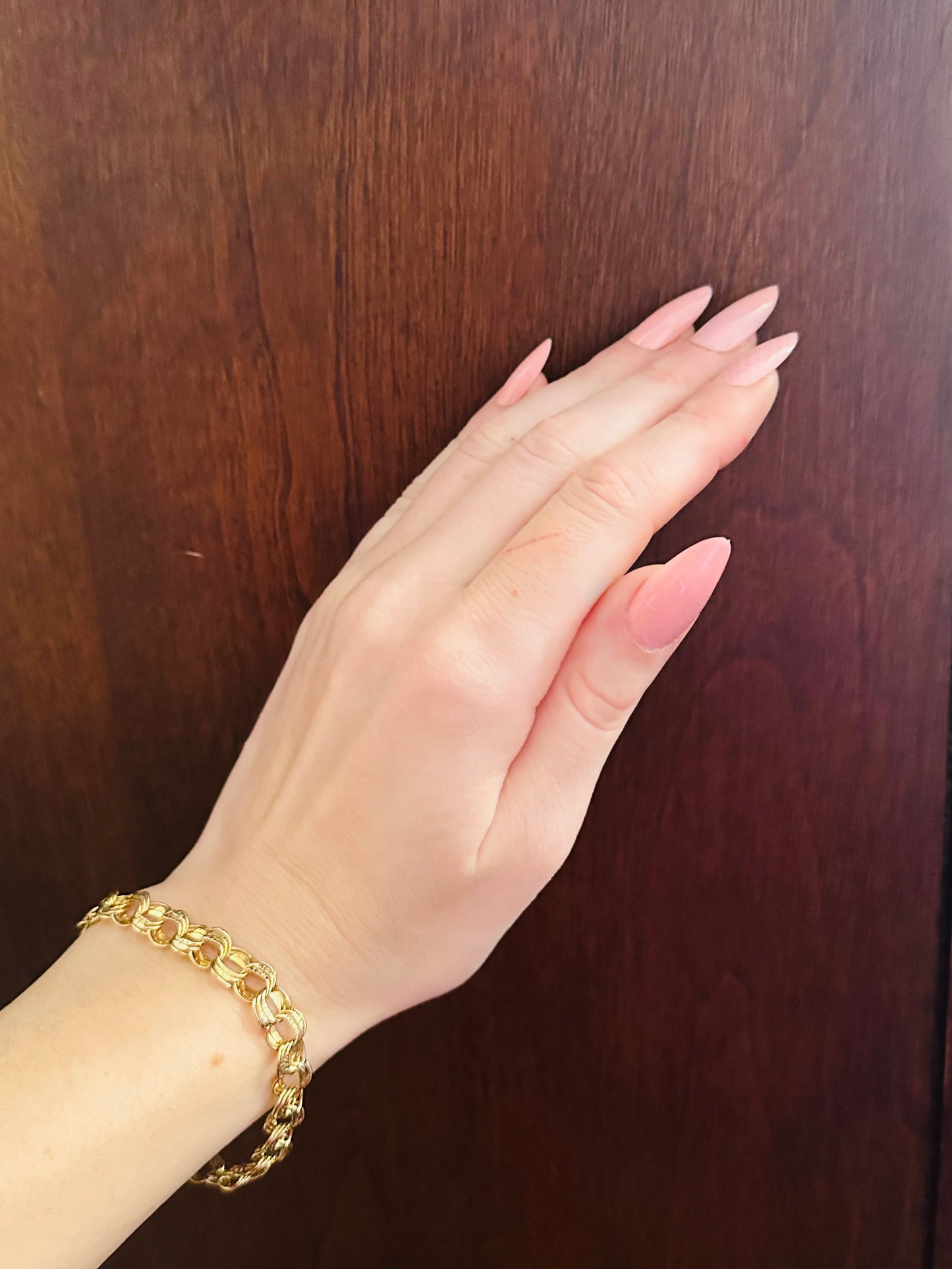 14 kt yellow  solid gold double link charm bracelet  estate