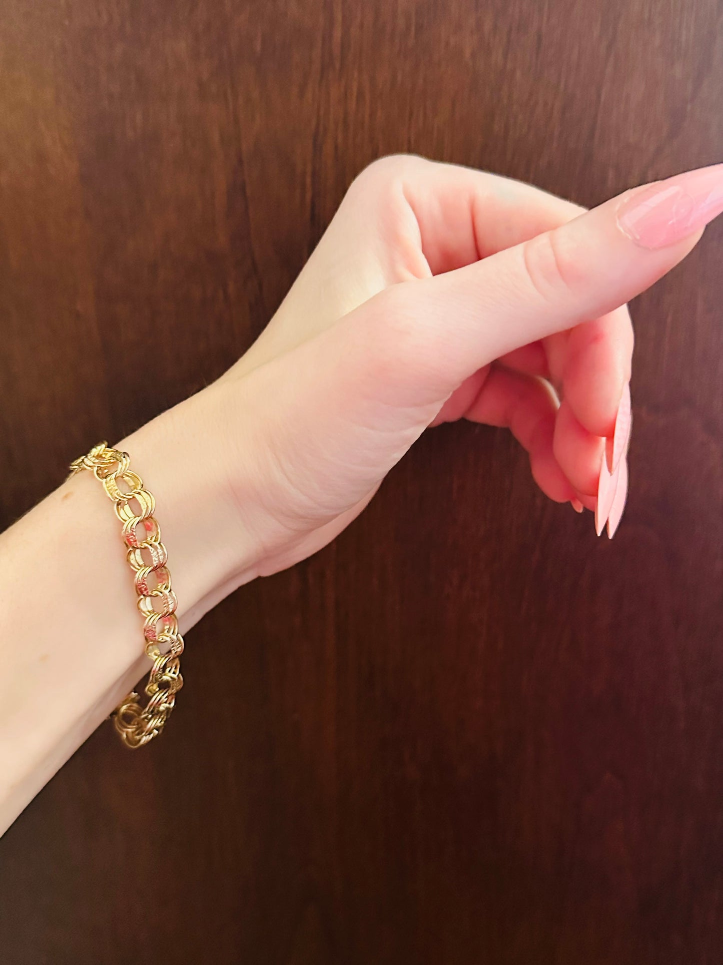 14 kt yellow  solid gold double link charm bracelet  estate