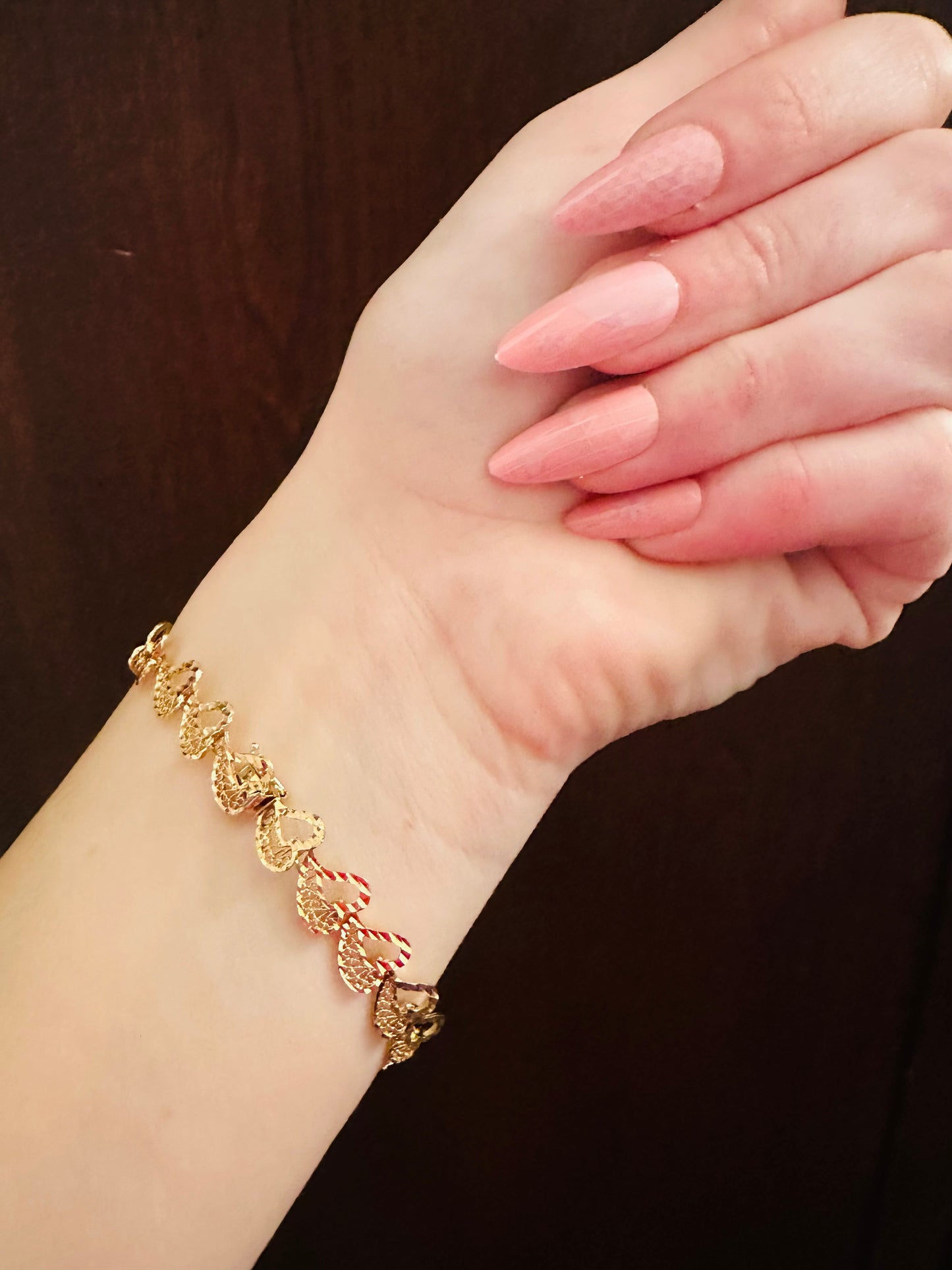 14kt yellow SOLID gold heart link bracelet VINTAGE