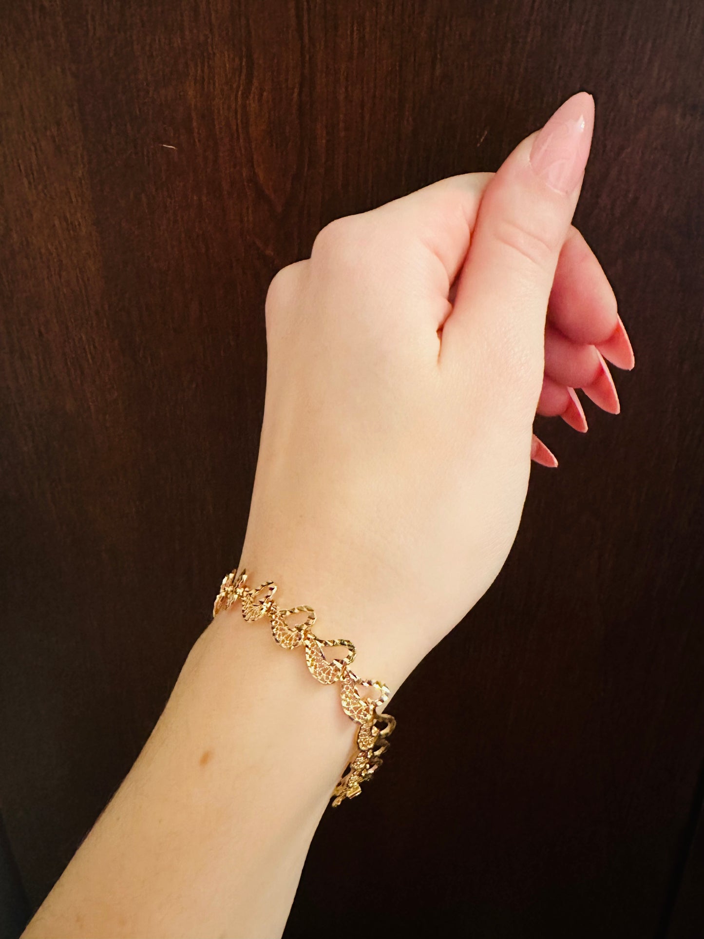 14kt yellow SOLID gold heart link bracelet VINTAGE