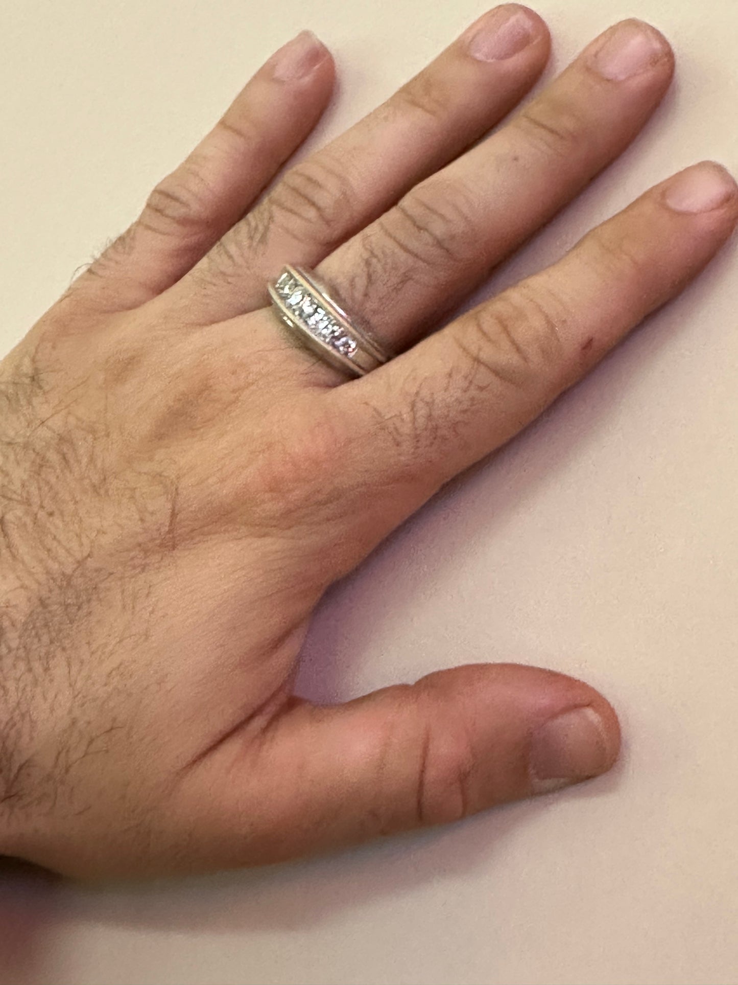 14kt white solid gold diamond men's ring estate