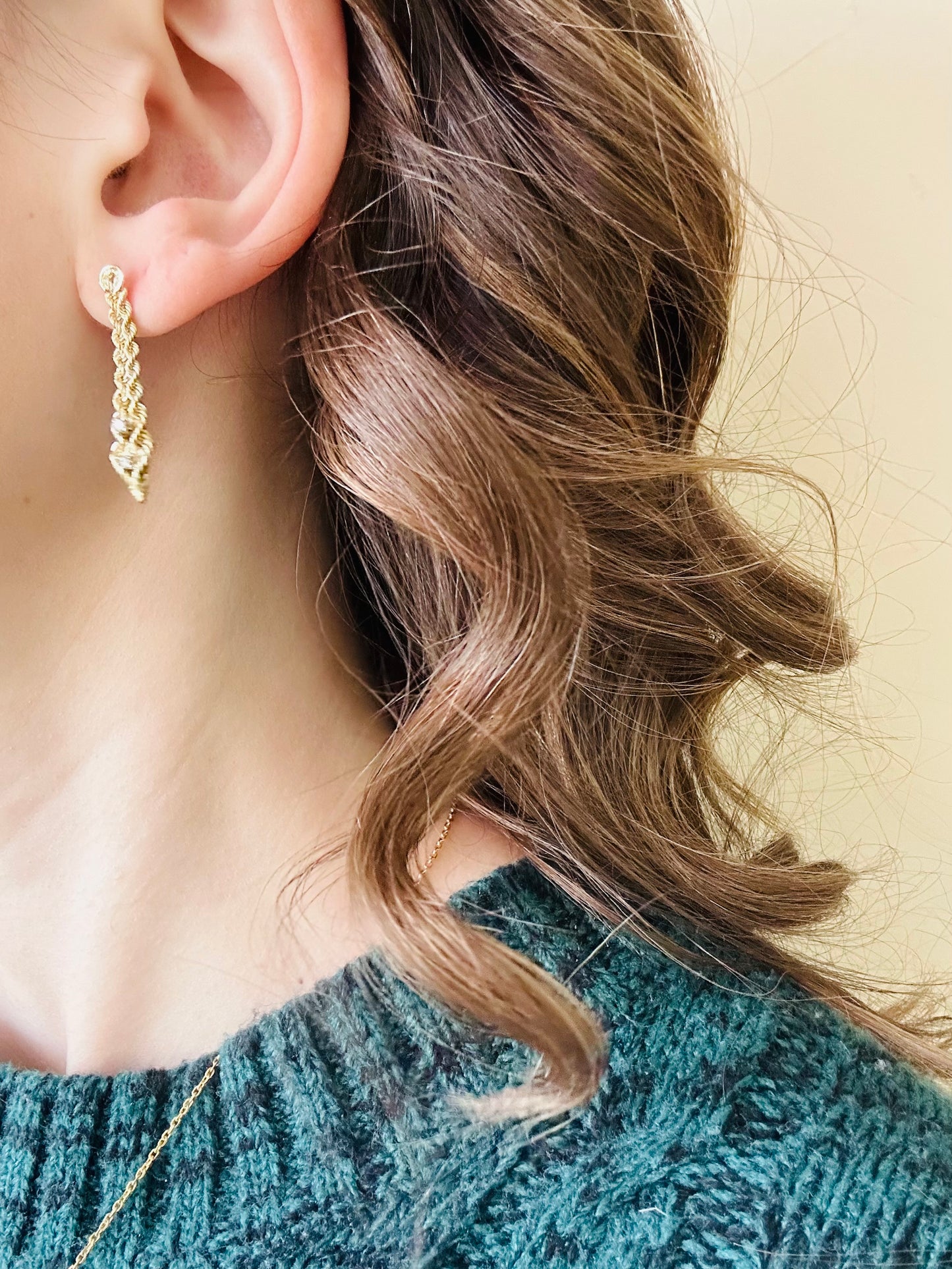 14kt yellow gold vintage rope earrings dangle