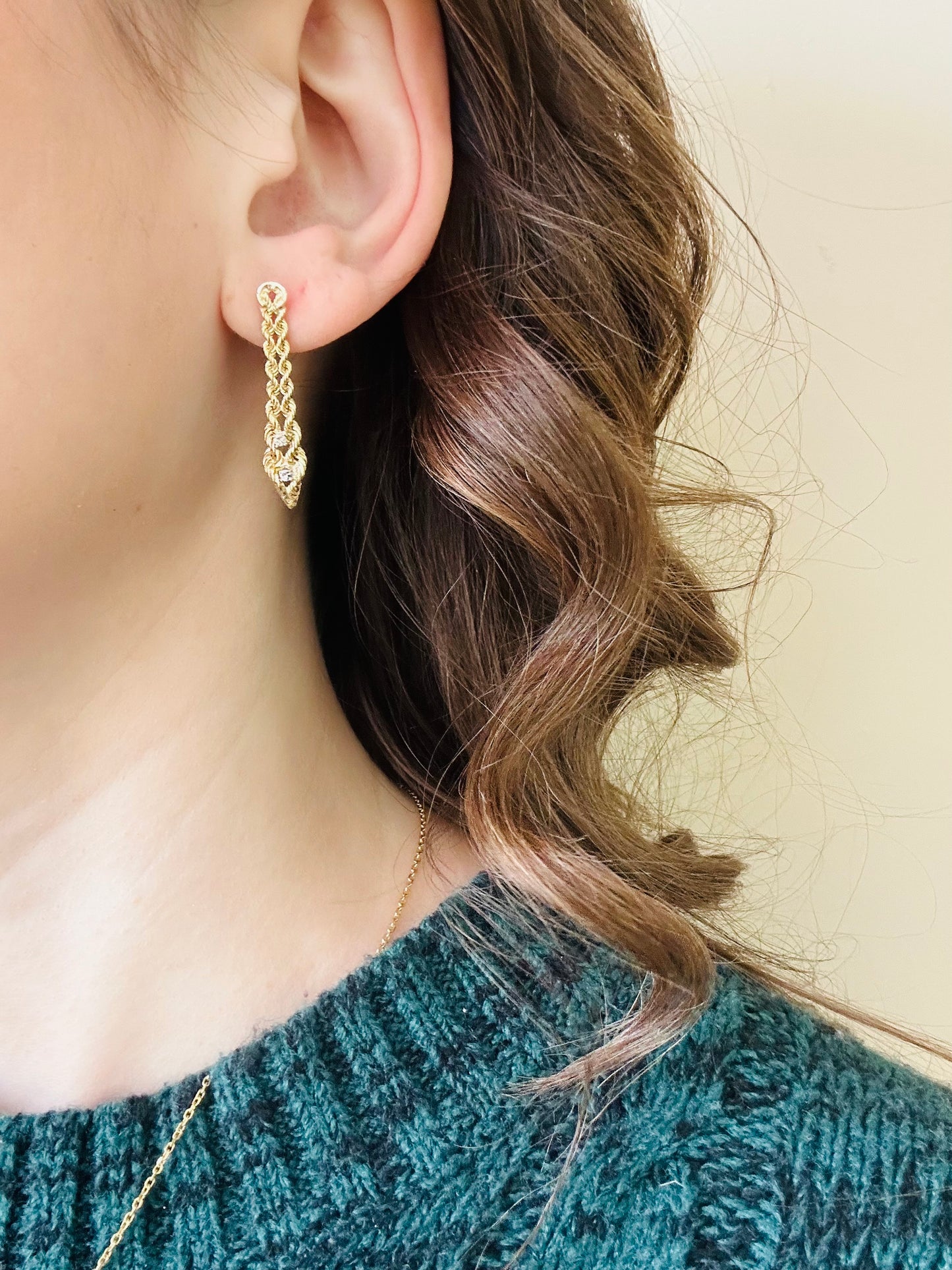 14kt yellow gold vintage rope earrings dangle