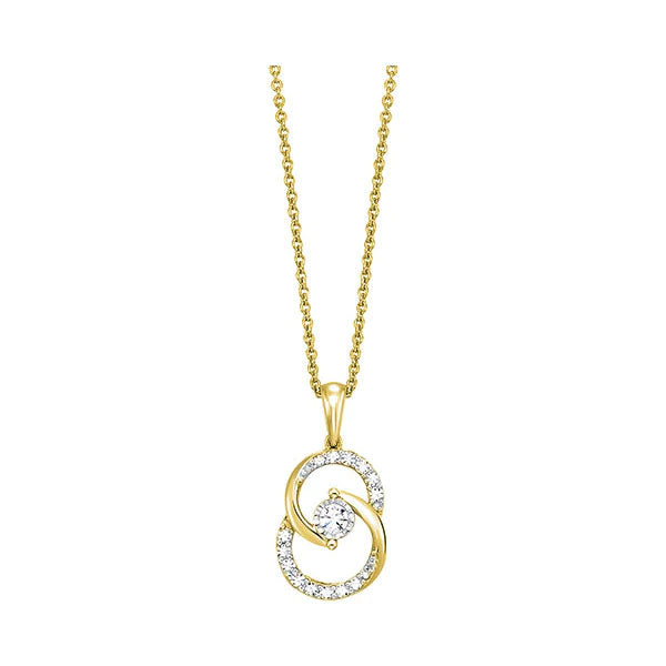 Yellow gold Double Circle Pendant 10kt (1/4CTW)
