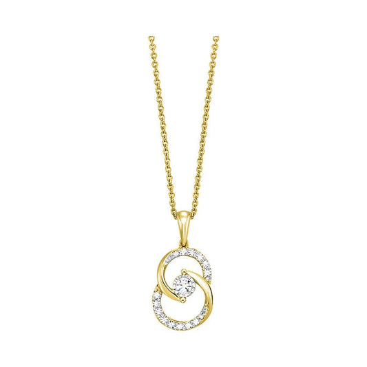 Yellow gold Double Circle Pendant 10kt (1/4CTW)