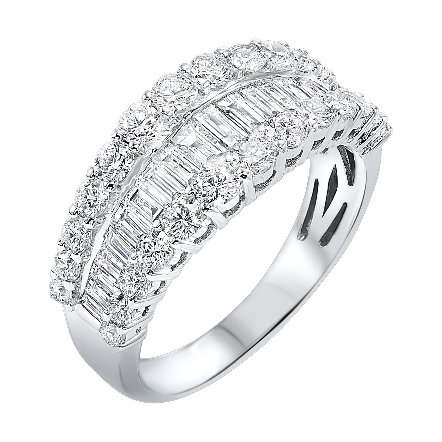 14KT White Gold & Diamond Baguettes Fashion Ring - 1 ctw
