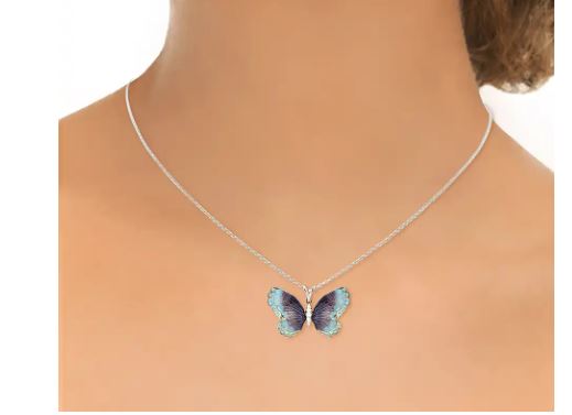 blue/ purplebutterfly Necklace – Sterling Silver, White Sapphires & Amethyst