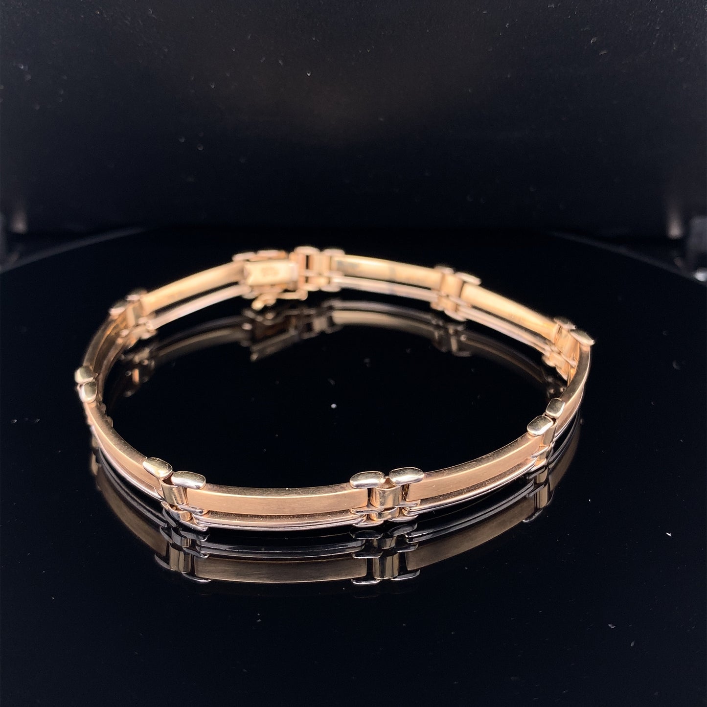 14KT Solid Gold Two Tone Bracelet 8" Straight Bars