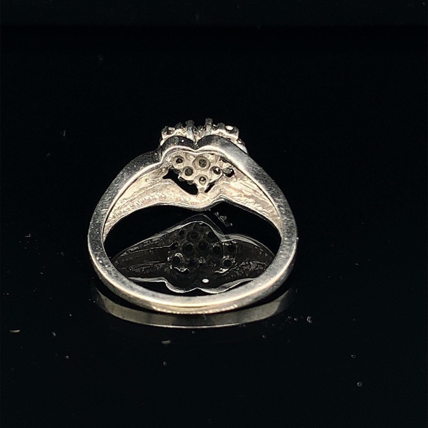 10KT Vintage Solid White Gold Diamond Ring Cluster Heart