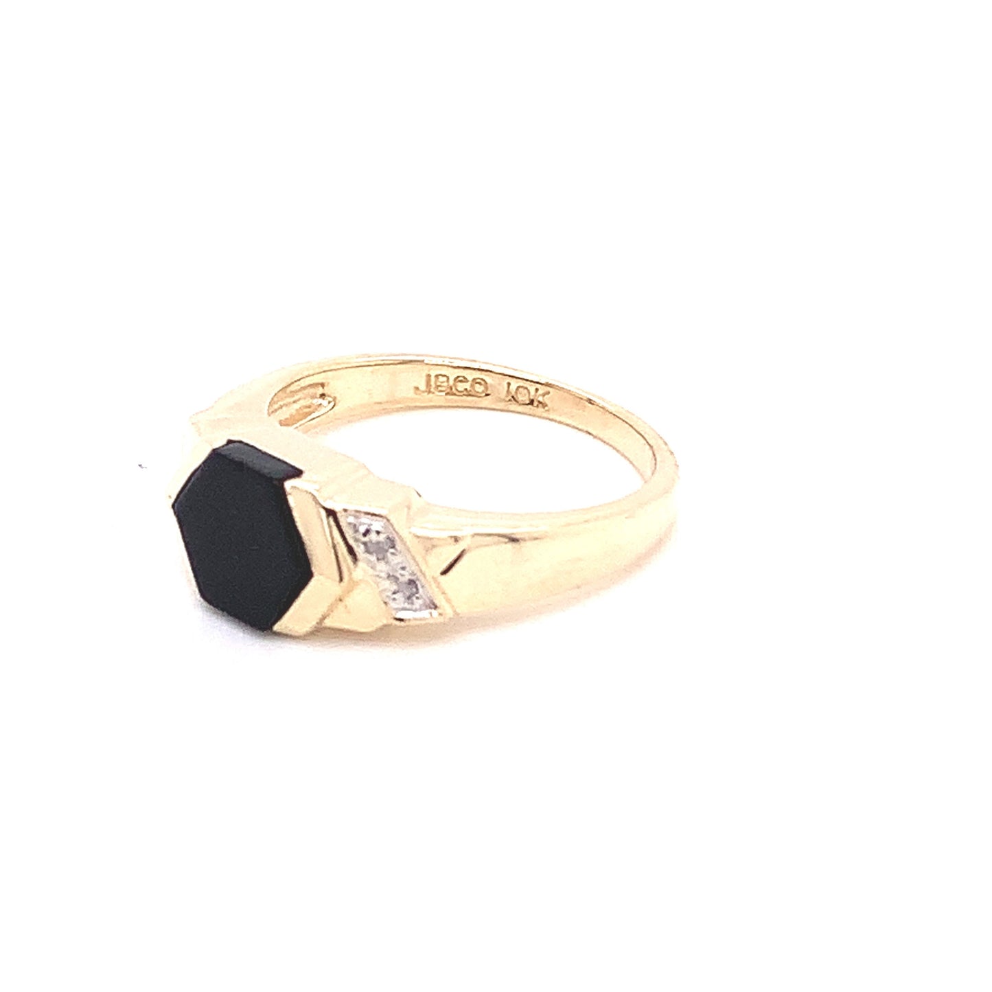 10KT solid Yellow Gold Ring Onyx/Diamond
