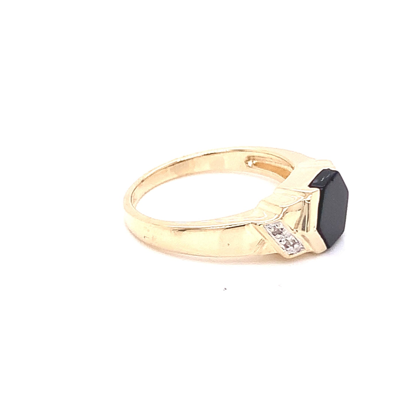 10KT solid Yellow Gold Ring Onyx/Diamond