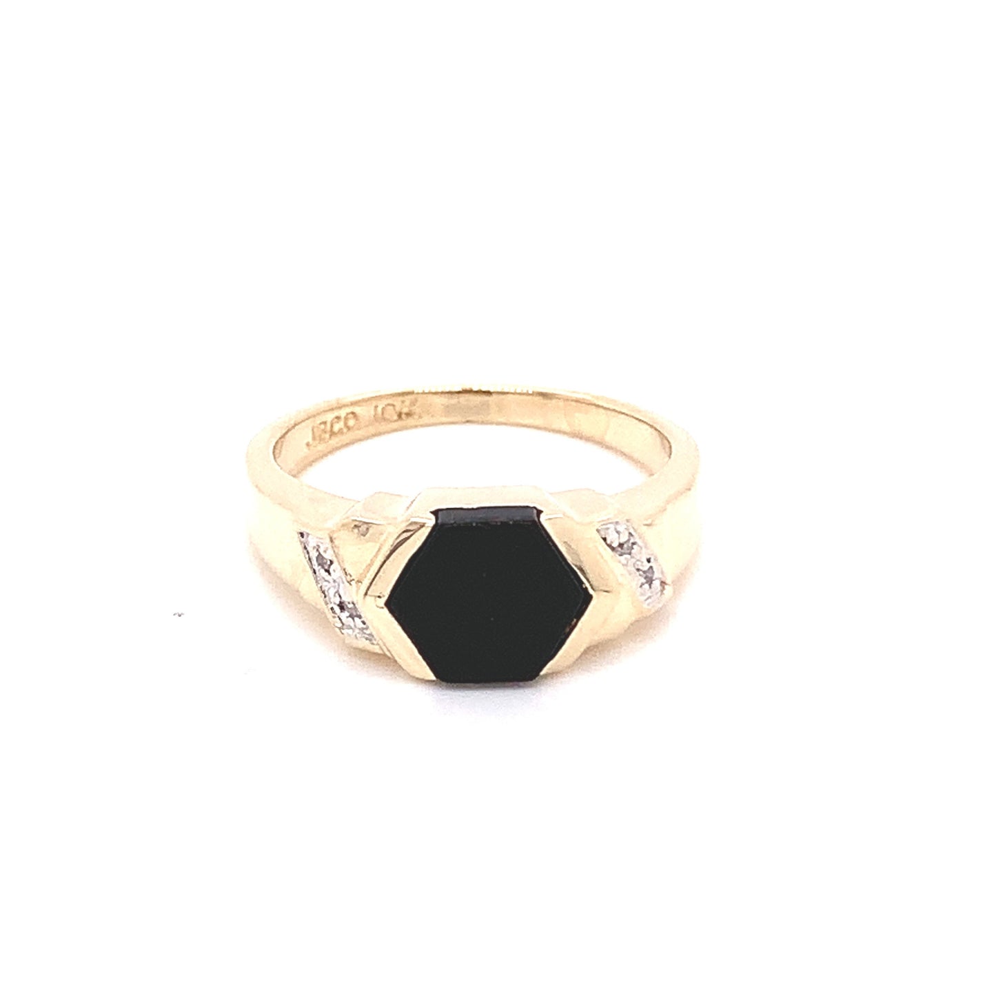 10KT solid Yellow Gold Ring Onyx/Diamond