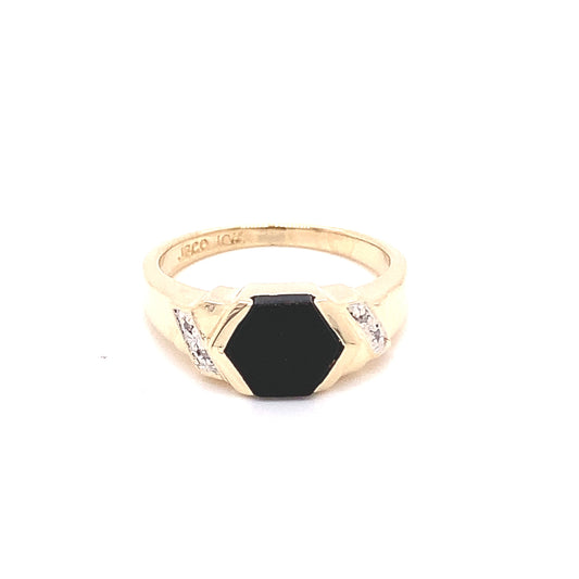 10KT solid Yellow Gold Ring Onyx/Diamond