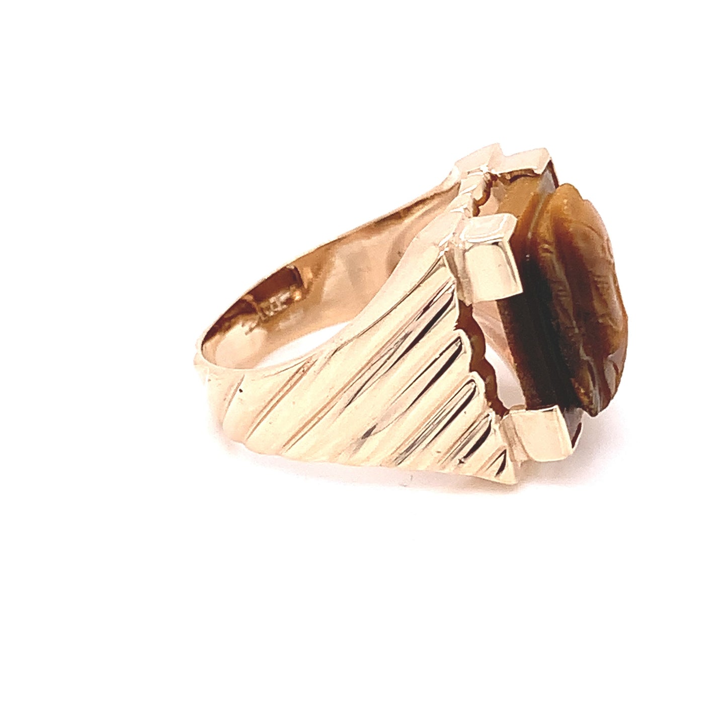 10KT Yellow solid Gold Ring  vintage Carved Tiger Eye