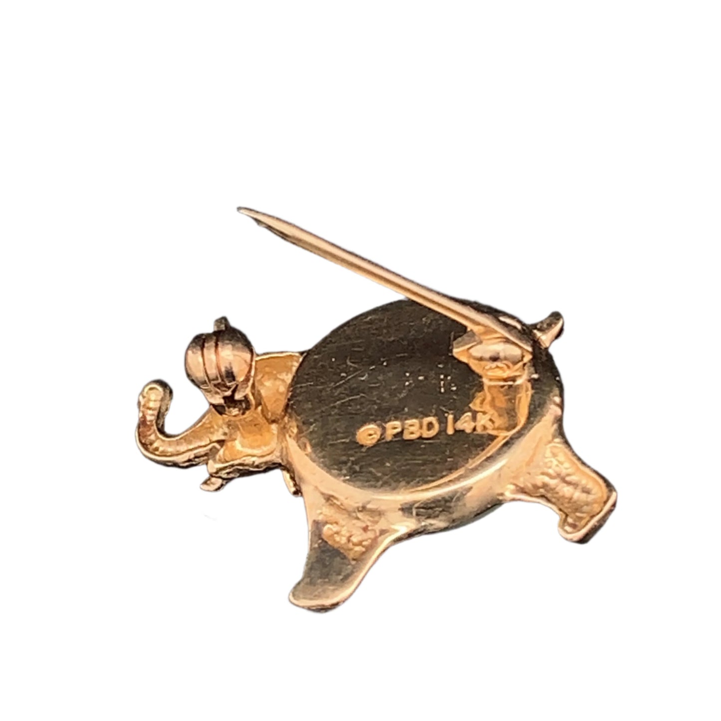 14KT solid Yellow Gold Elephant Pin Mother of Pearl