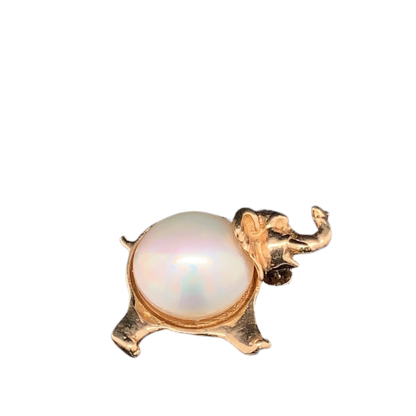 14KT solid Yellow Gold Elephant Pin Mother of Pearl