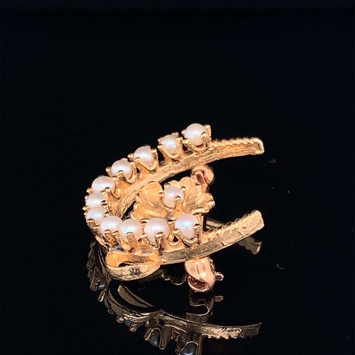 14kt solid Yellow Gold Antique Honeymoon Brooch with 10 Pearls