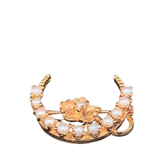 14kt solid Yellow Gold Antique Honeymoon Brooch with 10 Pearls