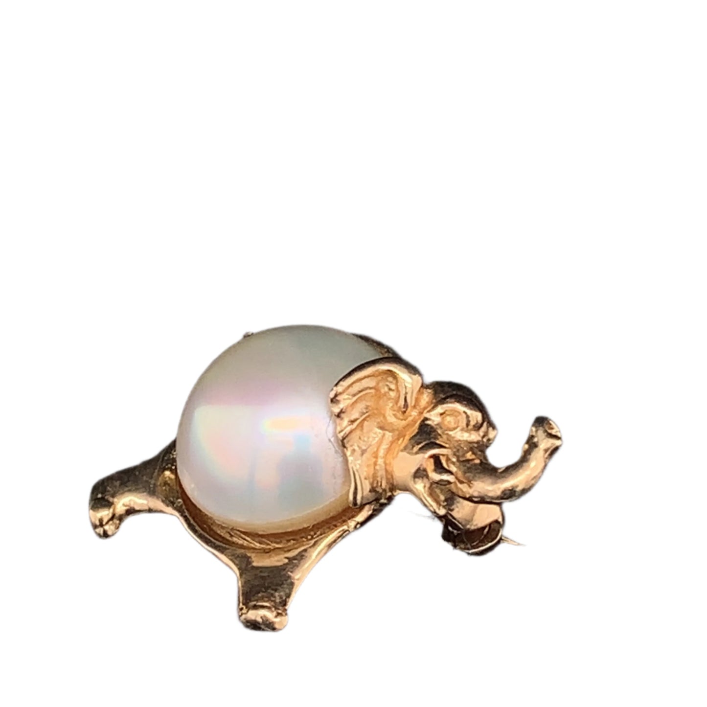 14KT solid Yellow Gold Elephant Pin Mother of Pearl