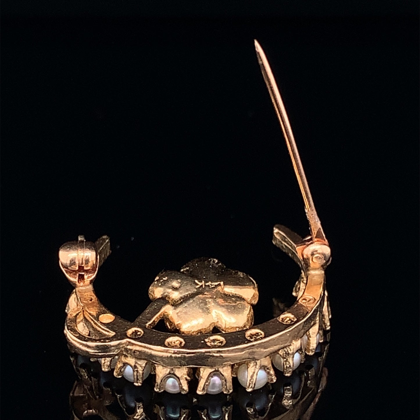 14kt solid Yellow Gold Antique Honeymoon Brooch with 10 Pearls