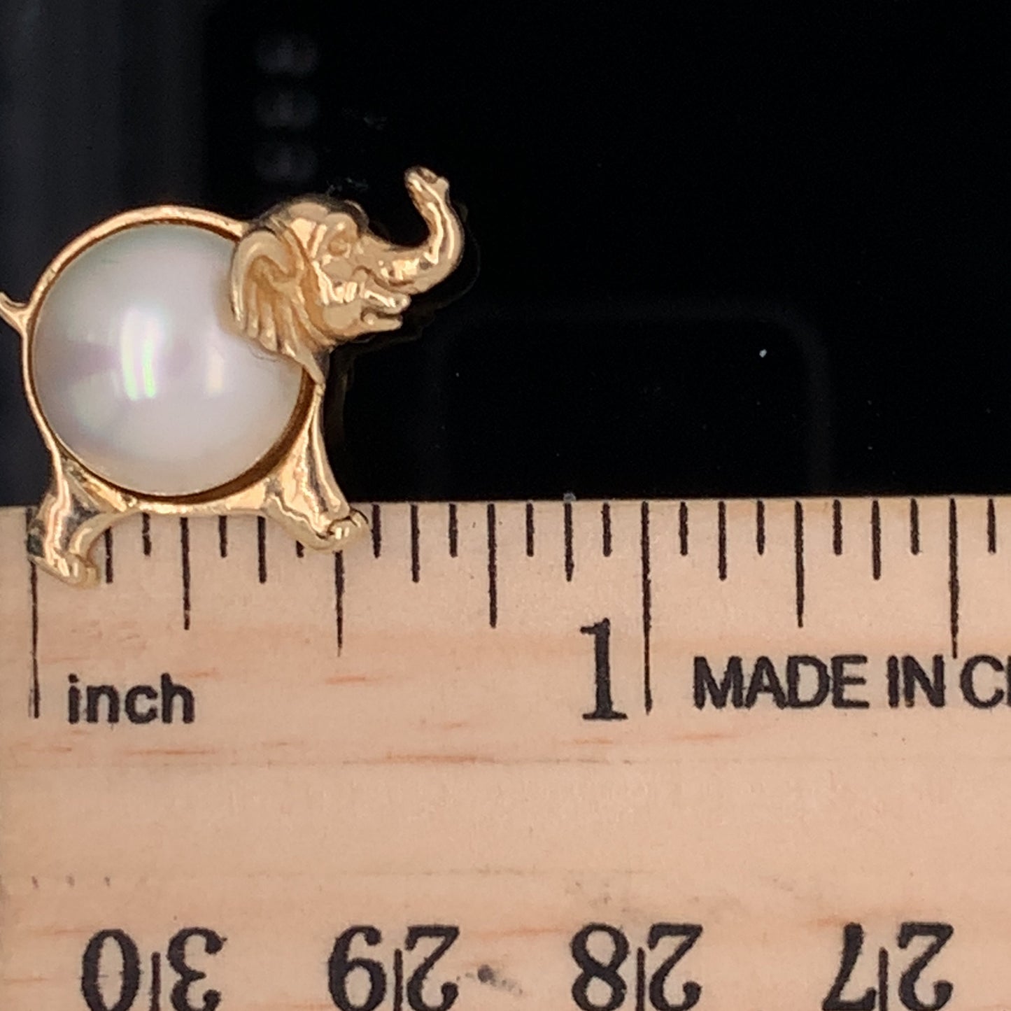 14KT solid Yellow Gold Elephant Pin Mother of Pearl