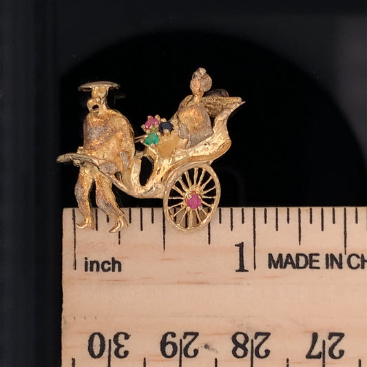 14kt Yellow Gold Rickshaw Pin with Genuine Ruby, Sapphire, and Emerald