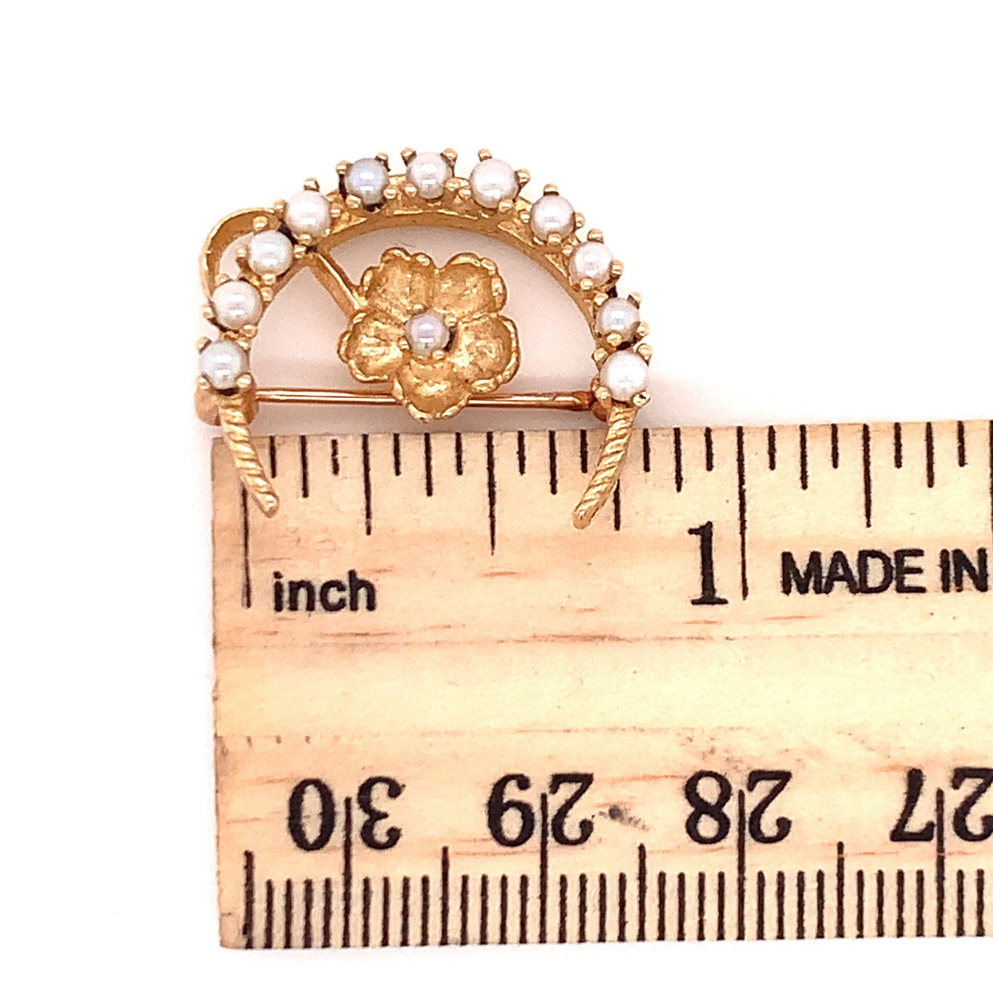 14kt solid Yellow Gold Antique Honeymoon Brooch with 10 Pearls