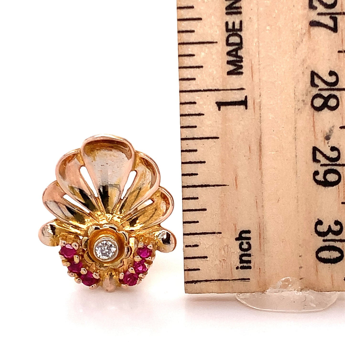 18KT Yellow Gold French Clip Ruby and Diamond Earrings