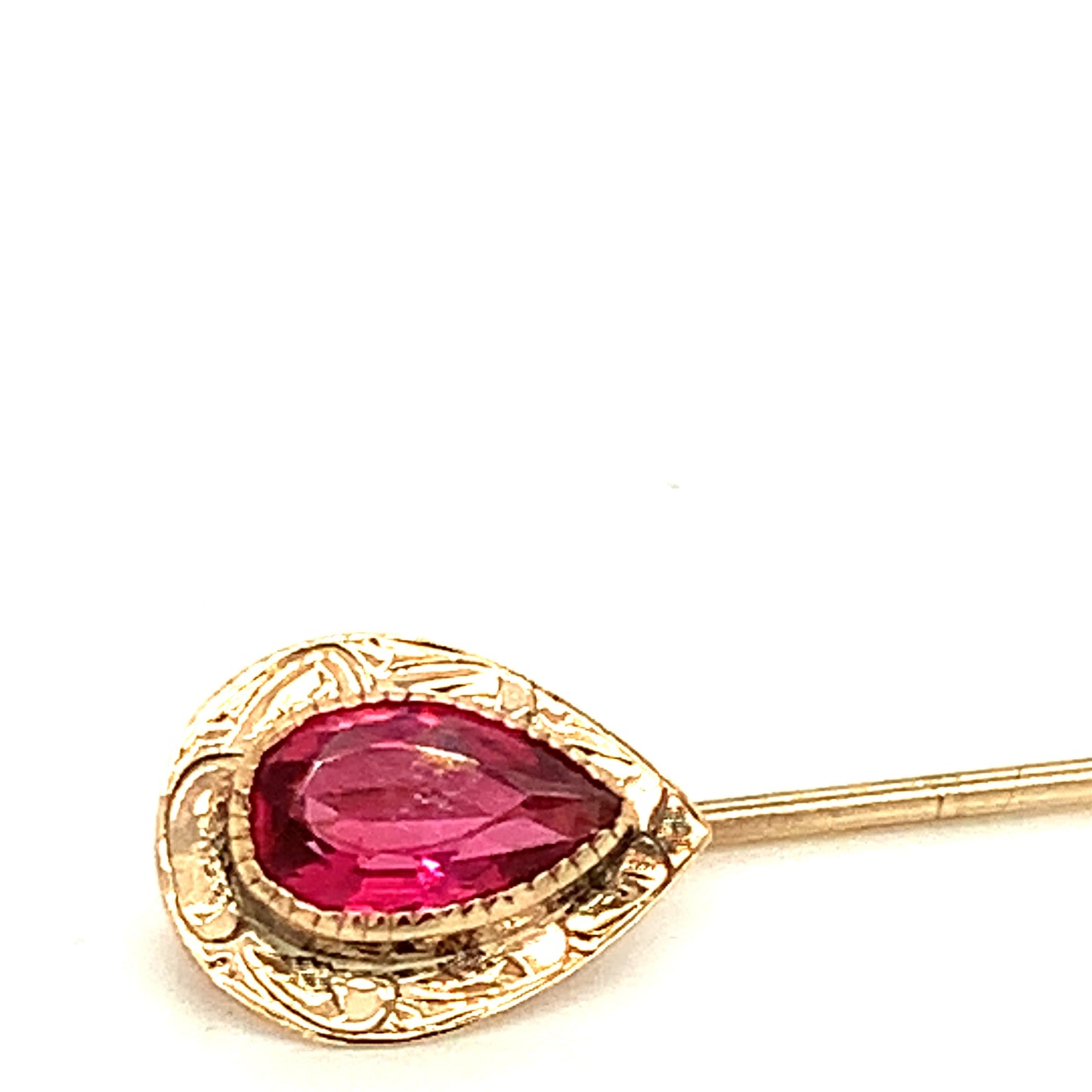 14KT Solid Yellow Gold Stick Pin with Pear Shaped Pink Tourmaline Stone