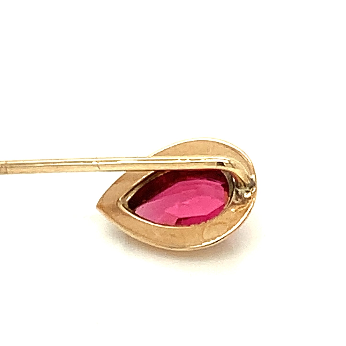 14KT Solid Yellow Gold Stick Pin with Pear Shaped Pink Tourmaline Stone