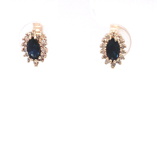 14kt solid Yellow Gold Sapphire Earrings with Diamonds