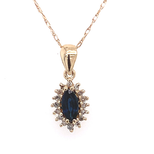 14kt solid Yellow Gold Sapphire Pendant with Diamonds