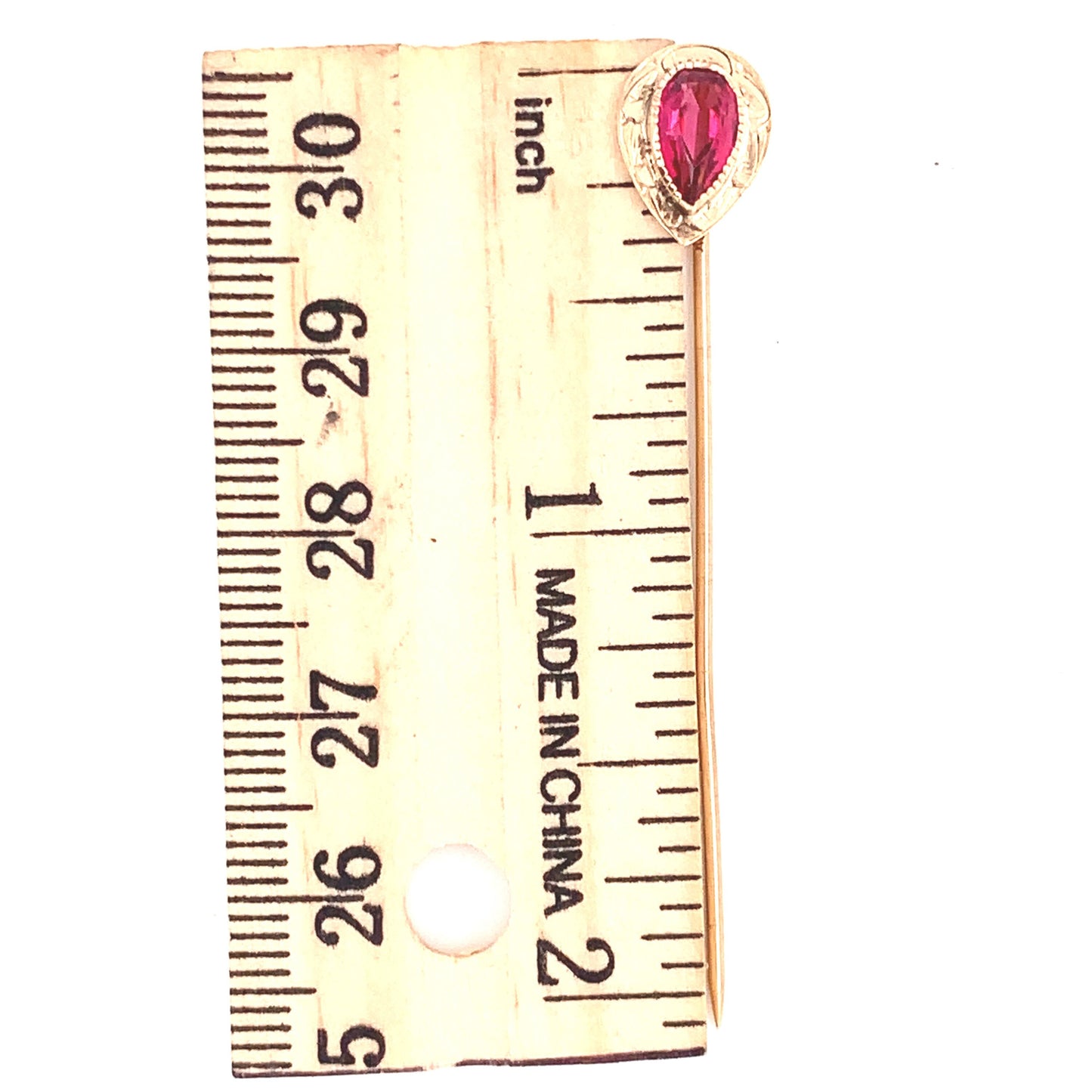 14KT Solid Yellow Gold Stick Pin with Pear Shaped Pink Tourmaline Stone