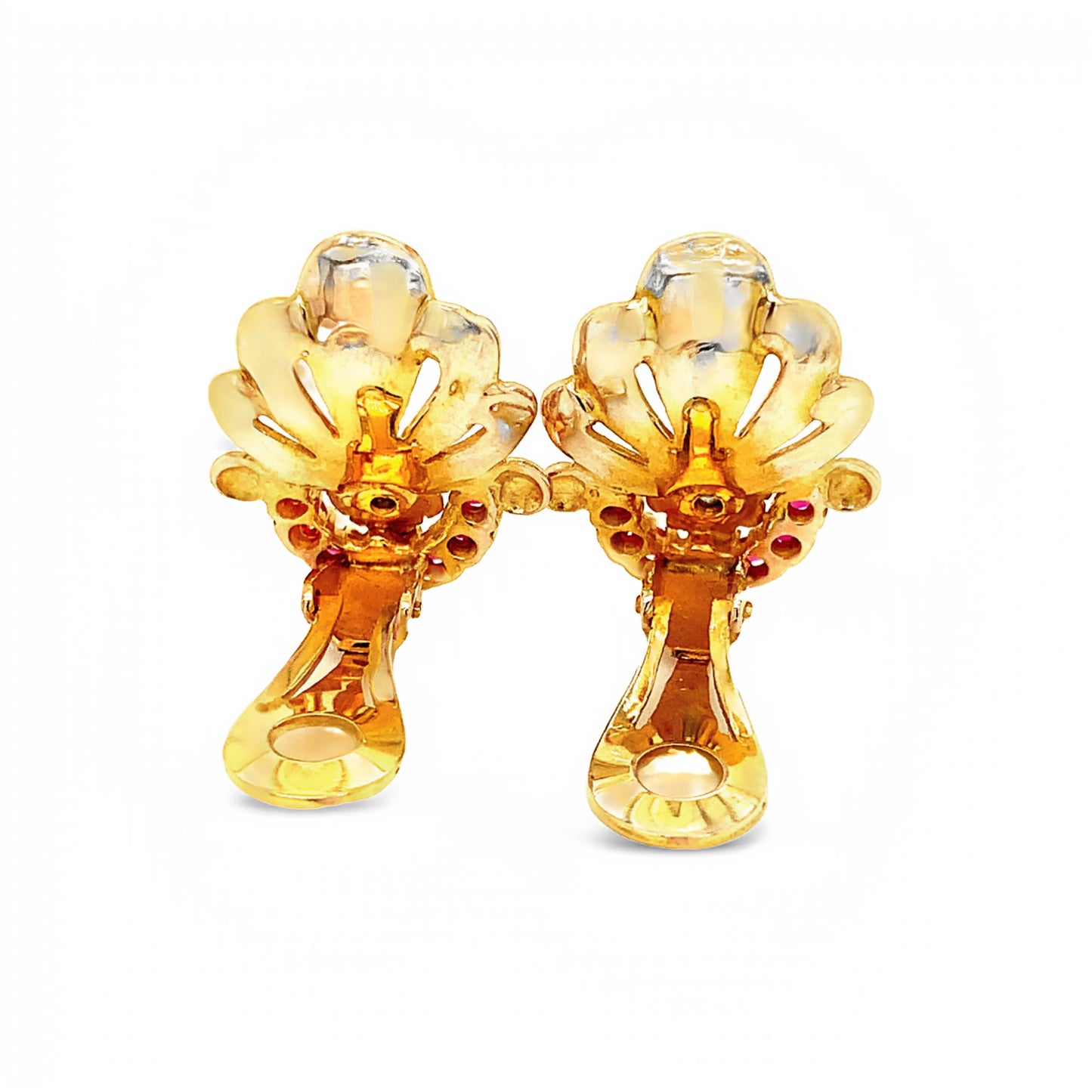 18KT Yellow Gold French Clip Ruby and Diamond Earrings
