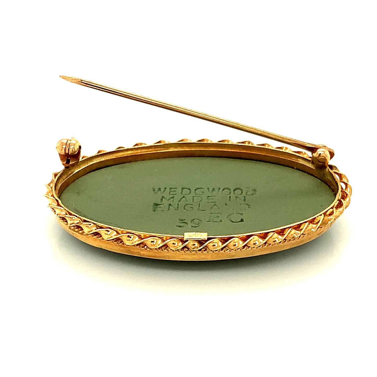 14kt Solid Yellow Gold Green Wedgewood Pin