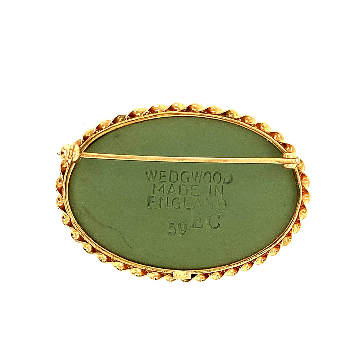 14kt Solid Yellow Gold Green Wedgewood Pin
