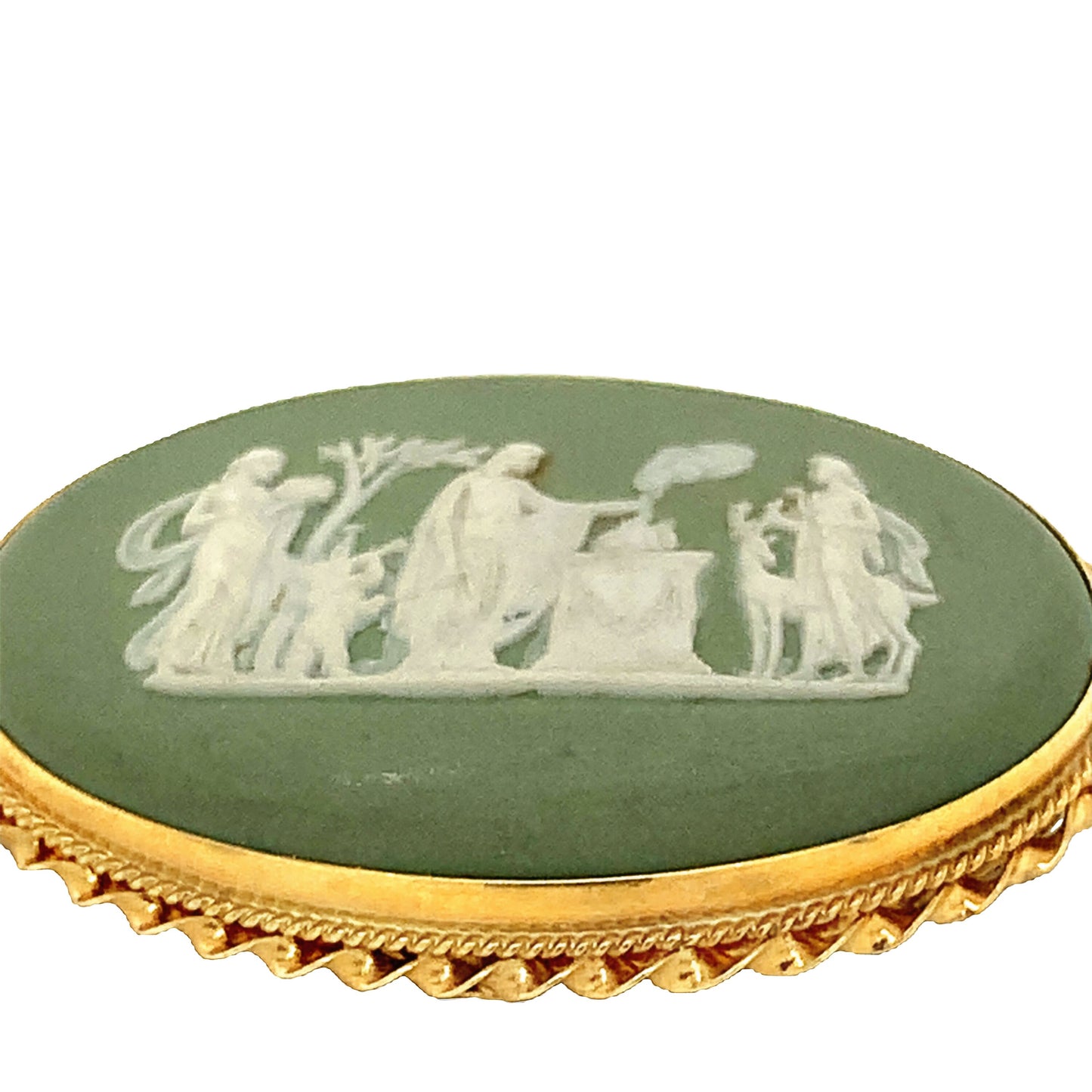 14kt Solid Yellow Gold Green Wedgewood Pin