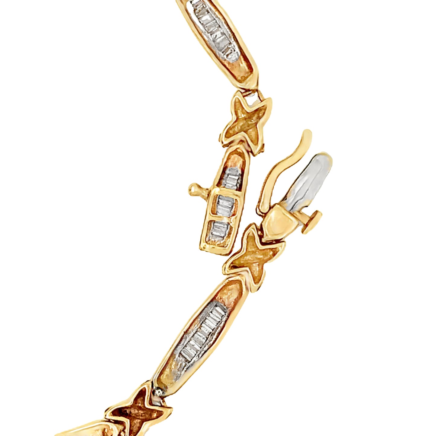 14KT Solid Yellow Gold  Vintage Diamond Baguette Bracelet