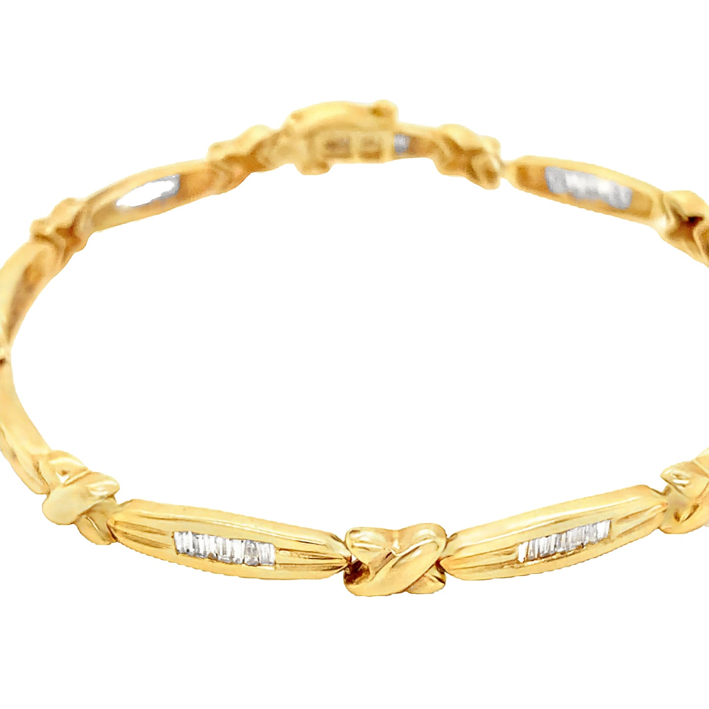 14KT Solid Yellow Gold  Vintage Diamond Baguette Bracelet