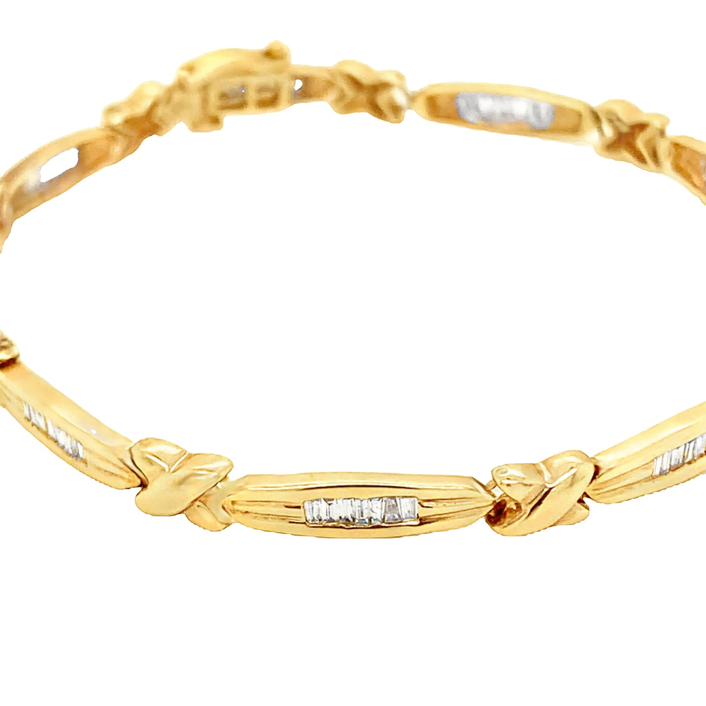 14KT Solid Yellow Gold  Vintage Diamond Baguette Bracelet