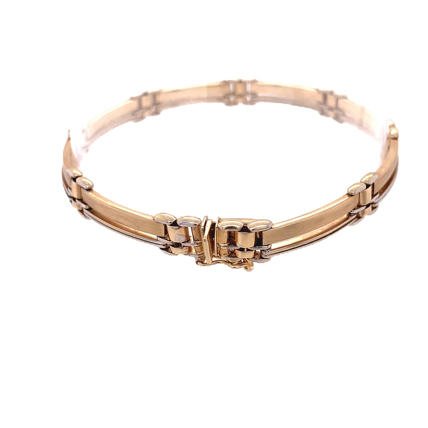 14KT Solid Gold Two Tone Bracelet 8" Straight Bars