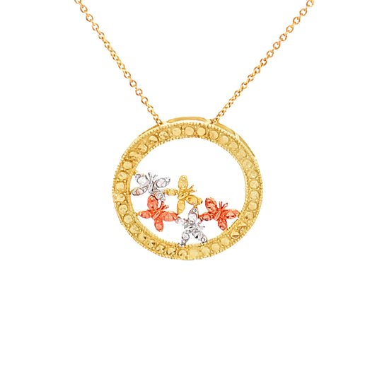 10kt solid gold Tri-Color Butterfly Pendant