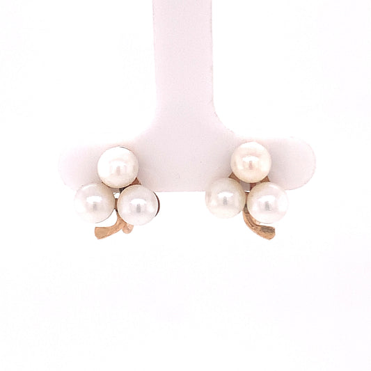 14kt solid Yellow Gold Triple Pearl Earrings
