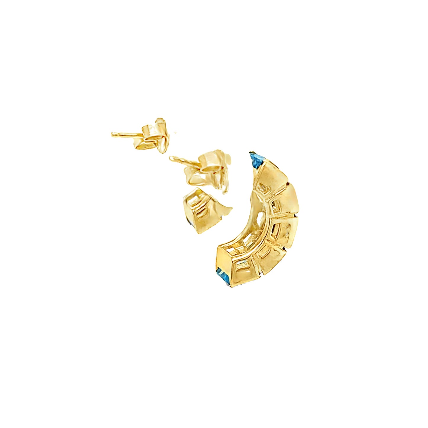 14KT Yellow  solid Gold Blue Topaz Earrings