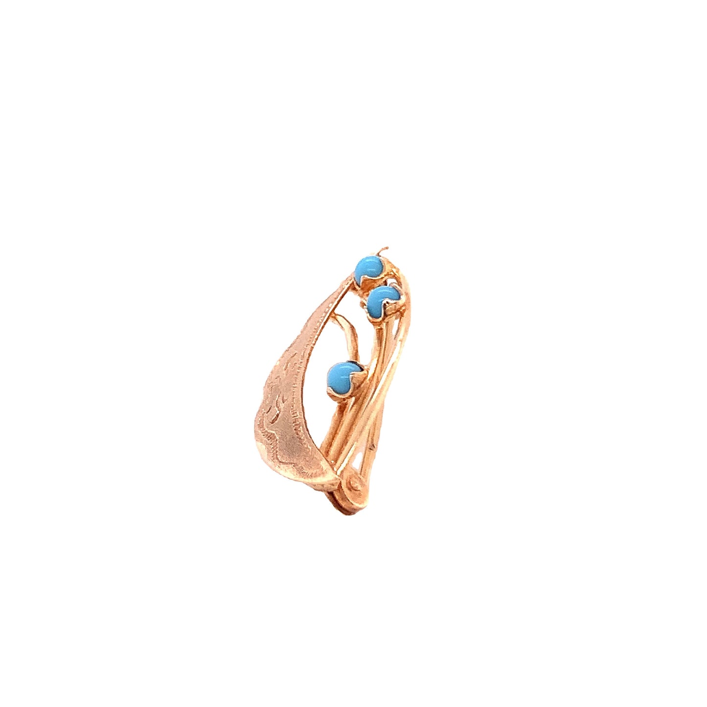 18kt Solid Yellow Gold Antique Pin with 3 Turquoise Stones