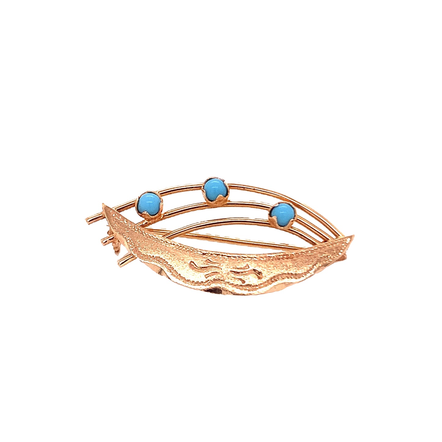 18kt Solid Yellow Gold Antique Pin with 3 Turquoise Stones