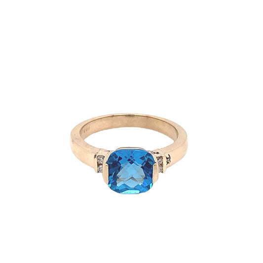 14KT Blue Topaz Ring with diamonds